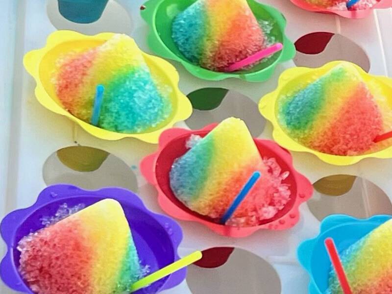 Tray of multi-colored sno-cones